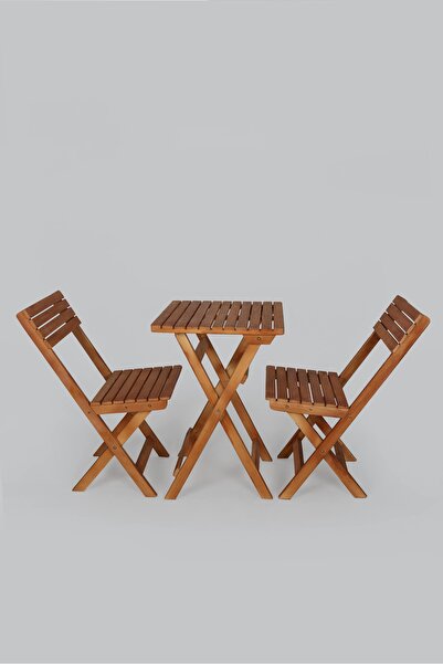Bidmart Ahşap 2+1 Katlanabilir Balkon & Bahçe Seti – MİNDERSİZ Masa Ve Sandal...