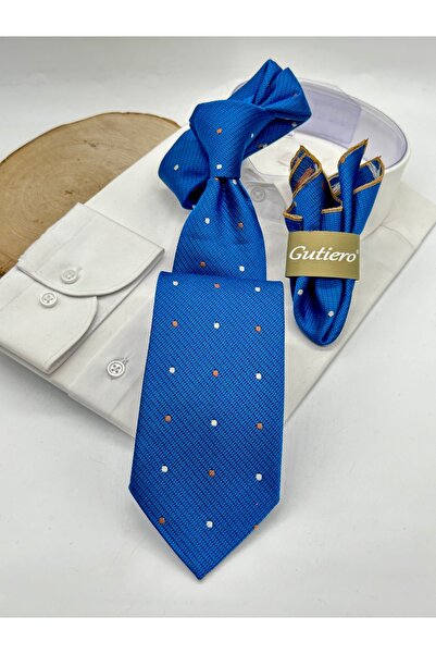 Gutiero Classic Tie with Blue Dotted Handkerchief