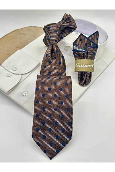 Gutiero ربطة عنق كلاسيكية منقطة باللون الأزرق الداكن مع مناديل