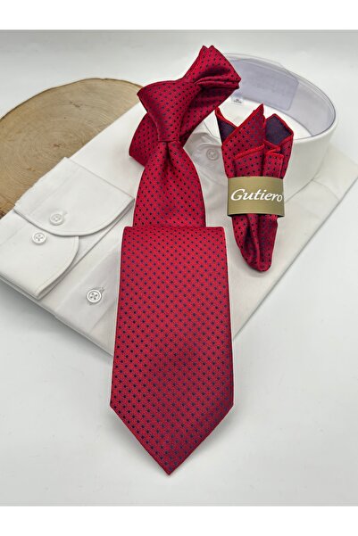 Gutiero Classic Tie with Red Patterned Handkerchief
