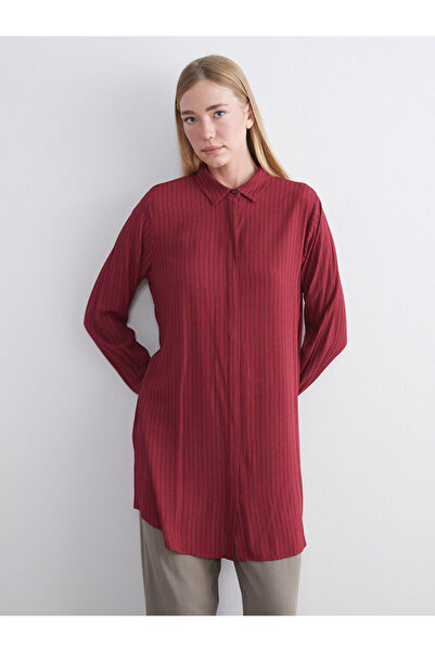 LC Waikiki Burgundy Striped Women's Shirt Tunic