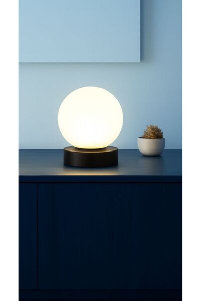 VENON 1 Piece Globe Table Lamp Night Light Lampshade Black 15 cm Globe White Glass Wired