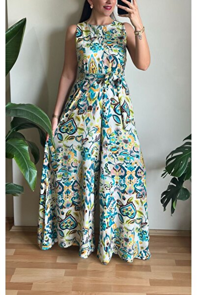 Butik DESENLİ KUŞAKLI GENİŞ PAÇA TULUM