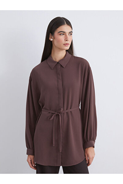 LC Waikiki Brown Textured Oversize Women's Shirt Tunic