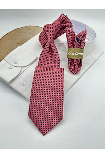 Gutiero Κλασική γραβάτα με ροζ μαντήλι