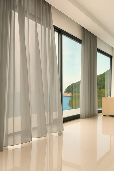 Ran Perde Dökümlü Düz İpek Tül Perde - Taş Rengi - Pileli Dikim 1x2,5 Pile