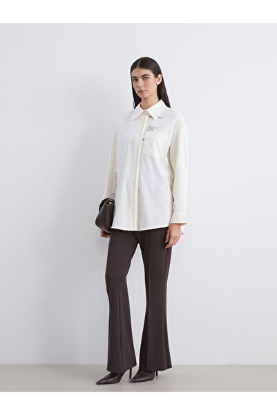 LC Waikiki Ecru με τύπωμα Γυναικείο πουκάμισο ποπλίνα τουνίκ