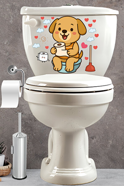 Echo Home Toilet Seat Sticker Cute Dog Hearts and Clouds Themed Bathroom Toil...
