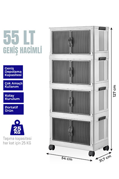 RSS Lav 4'lü Portatif Organizer Tekerlekli Dolap Çok Amaçlı Kapaklı Katlanır ...