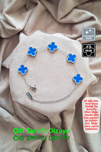 Miss TBee 🍀 سوار فولاذي على شكل ورقة البرسيم الرباعية 🎨   فضي فيروزي