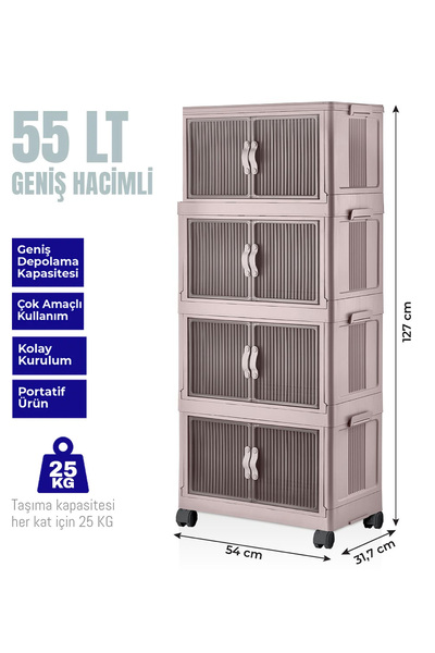 RSS Lav 4'lü Portatif Organizer Tekerlekli Dolap Çok Amaçlı Kapaklı Katlanır ...