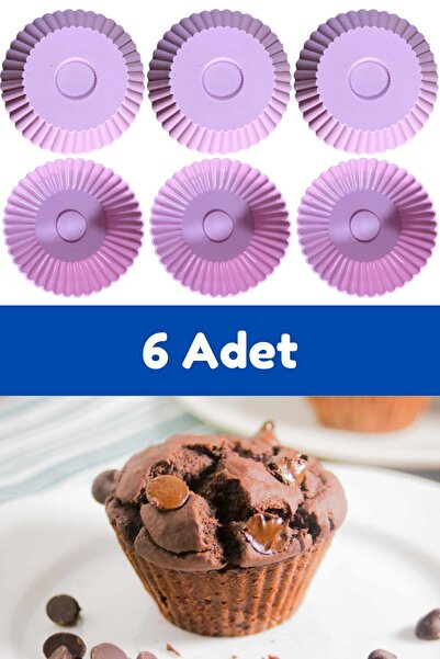 Atlas Mutfak Pink 6-Piece Silicone Mini Brownie Mold - Muffin Mold 6 Pieces C...