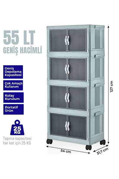 Genel Markalar 4'lü Portatif Organizer Tekerlekli Dolap Çok Amaçlı Kapaklı Ka...