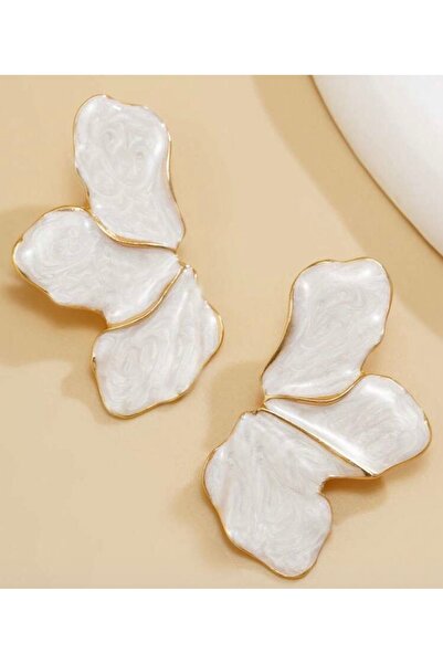 monalisatoka Kadın Gold Ekru Mineli Taç Yapraklı Çiçek Küpe