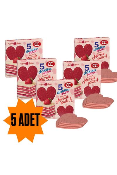 CC 5 Dakika Mozaik Pasta 5 Adet Red Velvet Kalp Şekilli 5 Dakika Hazır Mozaik Pasta-20cm Çapında 4 Kat Pasta Tabanı Bisküvisi