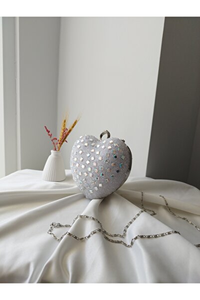 VivazzaLuxe Heart Model White Crystal Stone Wedding Engagement Women's Evening Dress Bag