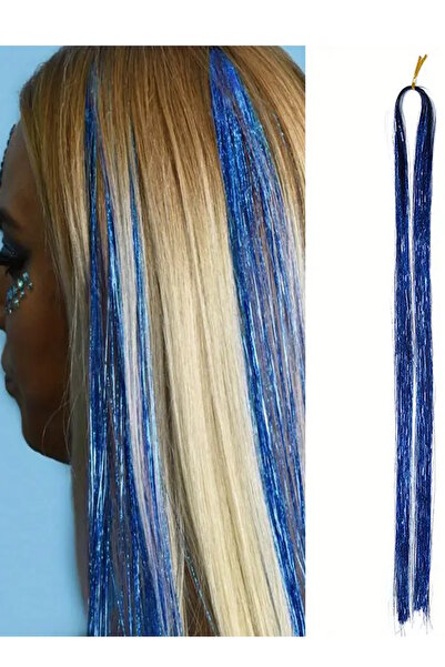 CAŞ DEKORASYON Păr de culoare albastră cu sclipici lateral, păr strălucitor-50 cm-(2 bucăți)