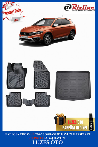 Rizline Fiat Egea Cross HB 3D Havuzlu Paspas ve Bagaj Havuzu (STEPNELİ) 2020-...