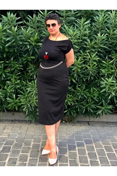 wisteriA KAYIK YAKA BÜZGÜLÜ DÜŞÜK KOL KEMER DETAYLI MİDİ BOY ELBİSE