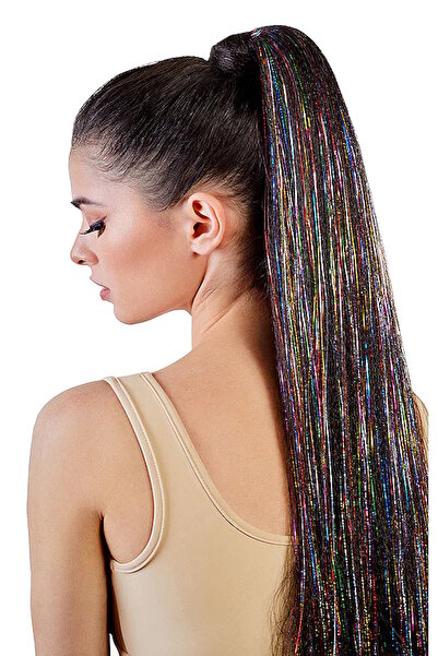CAŞ DEKORASYON Mixed Color Side Hairpiece Hair Tinsel Shiny Hair-50 Cm- (2 Pieces)