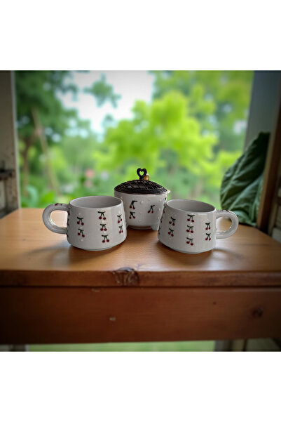 İlbay Çini Takı Classic Ceramic Baby Cherry Mug and Ayşen Sugar Bowl