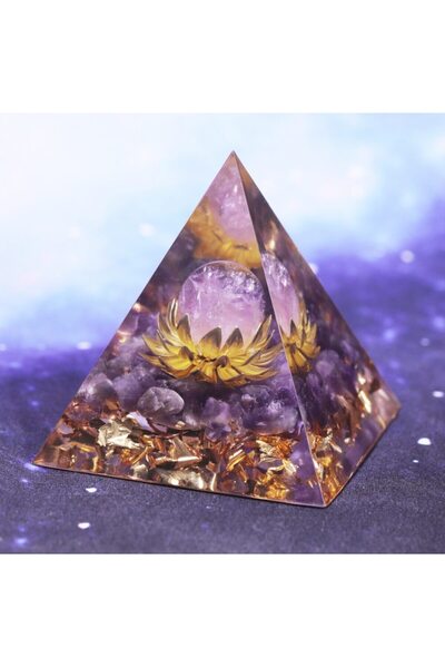 VeliumCraft VeliumCraft obsidian and lotus orgone pyramid with gold leaf, 5x5 cm, energy generator