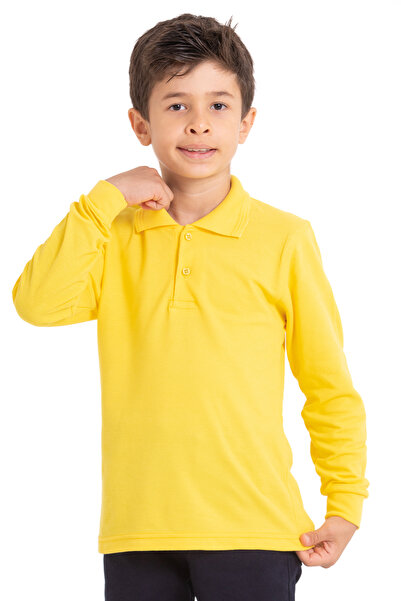 redbug kids Erkek Çocuk Polo Yaka Basic Pamuk Uzun Kollu Okul Tişörtü