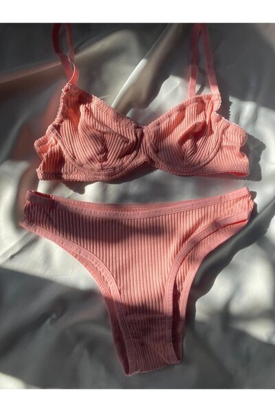 unbranded Loveé Pure Cotton Pembe Balenli Pamuklu Sütyen Takım