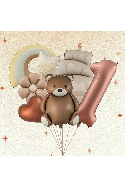 DÜVENCİ TİCARET 7 adet Kahverengi Ayı Papatya Kek Gökkuşağı doğum günü yaş ba...
