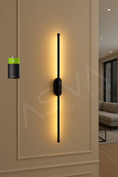 asva aydınlatma 50 cm Dikdörtgen Taslı Günışığı LED’li Pilli Aplik Siyah Renk Duvar Lambası Pil Dahildir