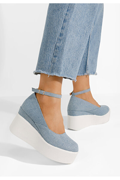 B T Shoes Modré lodičky na platformě Leanora