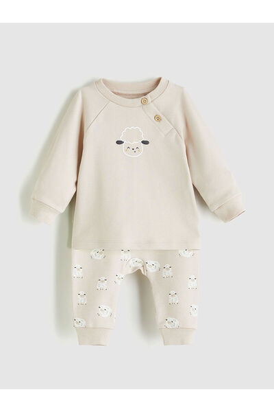 LC Waikiki طقم مكون من قطعتين من سويت شيرت وبنطلون للأولاد الصغار مطبوع عليه خروف