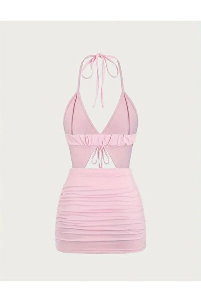 Shein Boutique Pink Crop Blouse Skirt Set Y2K