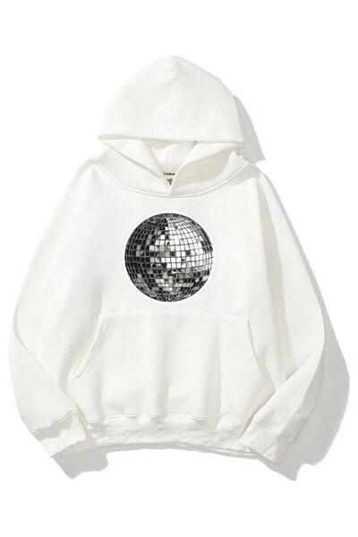 Violon سويت شيرت شتوي للجنسين بغطاء رأس على شكل كرة ديسكو