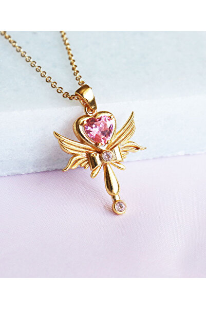 Yenress Collection Pembe Kanatlı Kalp Kolye Coquette