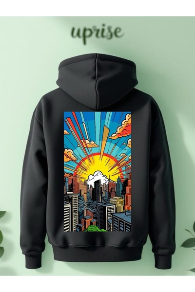 Vordevia Hanorac City cu imprimeu Cotton 3 Thread O supradimensionat