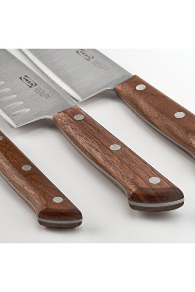 IKEA VARDAGEN 3-piece knife set, stainless steel/walnut