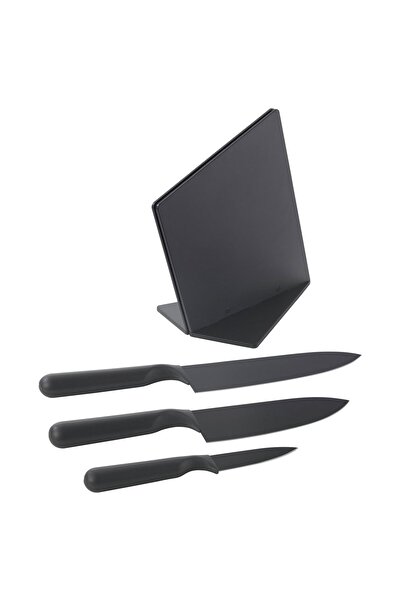 IKEA JÄMFÖRA Knife block with 3 knives, black