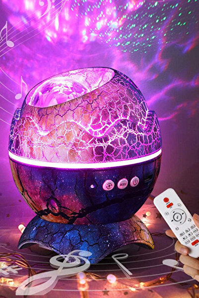 TechnoStation Çatlak Yumurta Desenli Projektörlü Bluetooth Hoparlör Masa Gece Lambası Dinazor Yumurtası Dekor