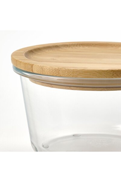 IKEA 365+ Food container with lid, round glass/bamboo, 600 ml