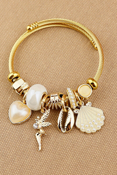 Keyifli Hayaller Çelik Bileklik - Beyaz Peri İsdridye Charmlı Çelik Halat Zin...