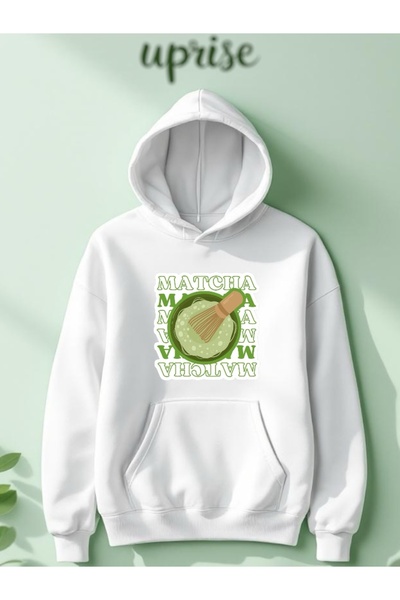 Vordevia Hanorac Matcha cu imprimeu Cotton 3 Thread O supradimensionat