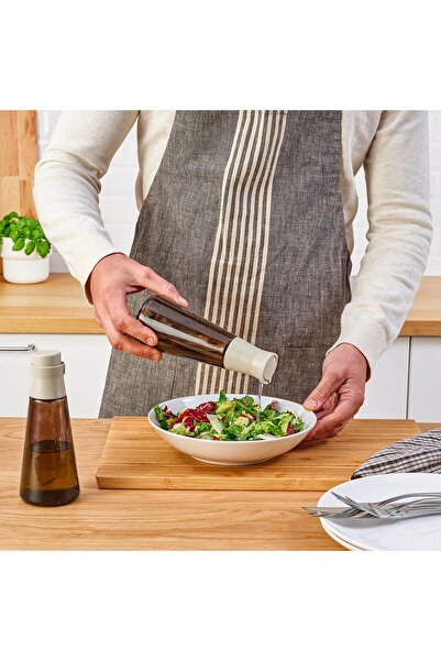 IKEA HALVTOM Bottle with pour spout, glass/brown, 19 cm