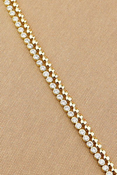 Keyifli Hayaller Xuping Vip Marka 2li Kombin Zirkon Taşlı dorika Zincir Bileklik Altın Rengi Kararmaz 17+2cm