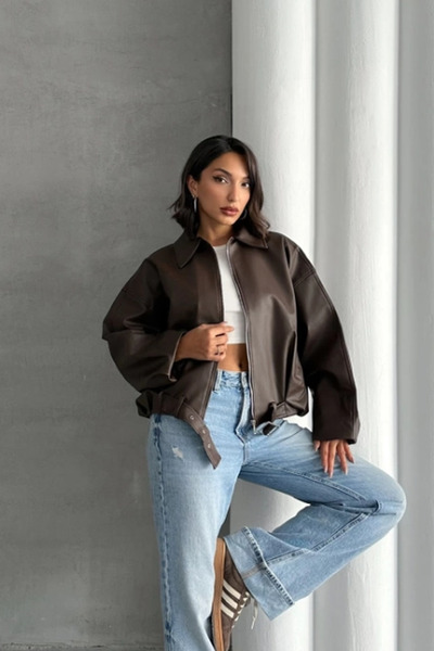 Jaglion Pb Oversize Bomber Belted Leather Jacket