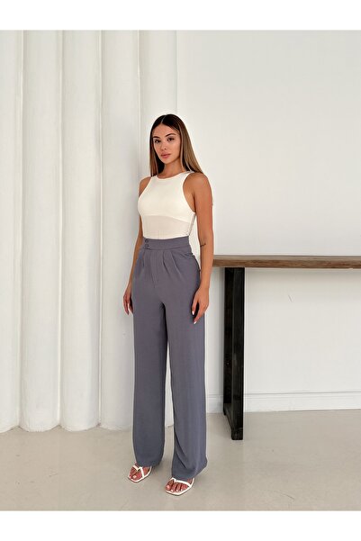 verabelle High Waist Pleated Palazzo First Class Cotton Aerobin Fabric Pants