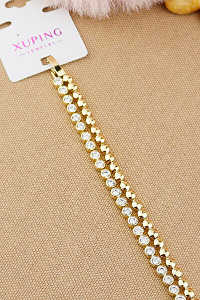 Keyifli Hayaller Xuping Vip Marka 2li Kombin Zirkon Taşlı dorika Zincir Bileklik Altın Rengi Kararmaz 17+2cm