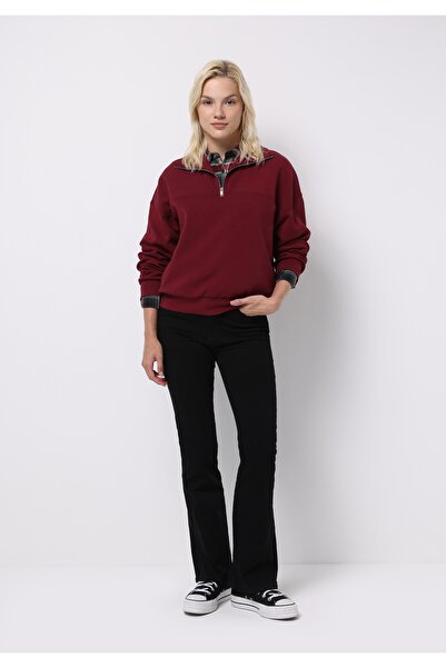 Colin's Regular Fit Zippered Plain Women's Burgundy Sweatshirt