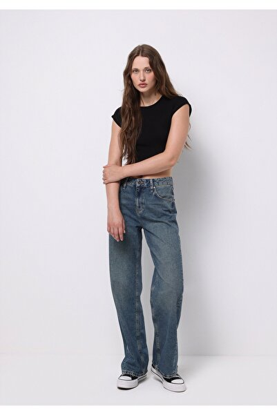 Colin's Regular Fit Yüksel Bel Geniş Paça Kadın Siyah Jean Pantolon