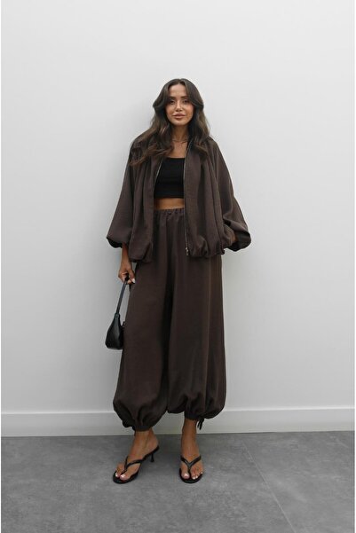 Havoş Hnědá bunda na zip s netopýřími rukávy